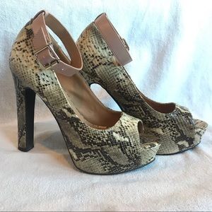 Quipid Snake Print Peep Toe Heels
